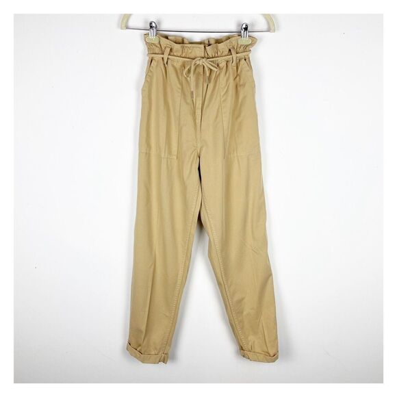 Topshop Pants - TOPSHOP Rory Paperbag Waist Utility Trousers Cuffed Crop Pants in Beige 4